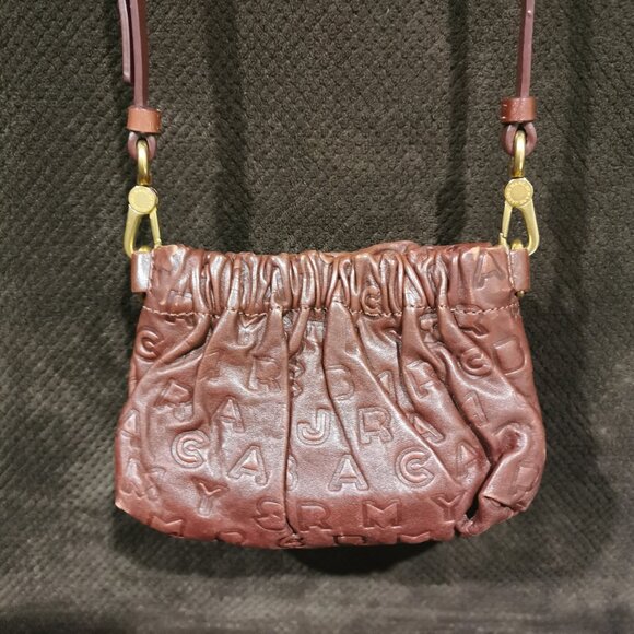 Burgundy/Gold Embossed Lamb Leather Crossbody EUC # 231 - Picture 3 of 14